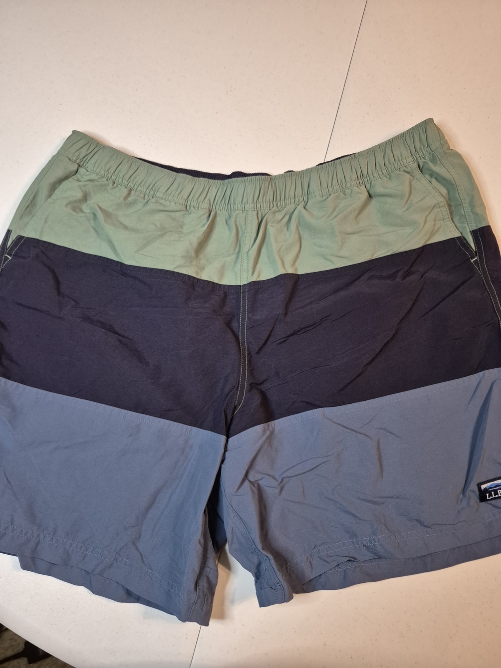 L.L. Bean Men's Colorblock Swim Trunks - Sage Green/Blue/Slate 4834